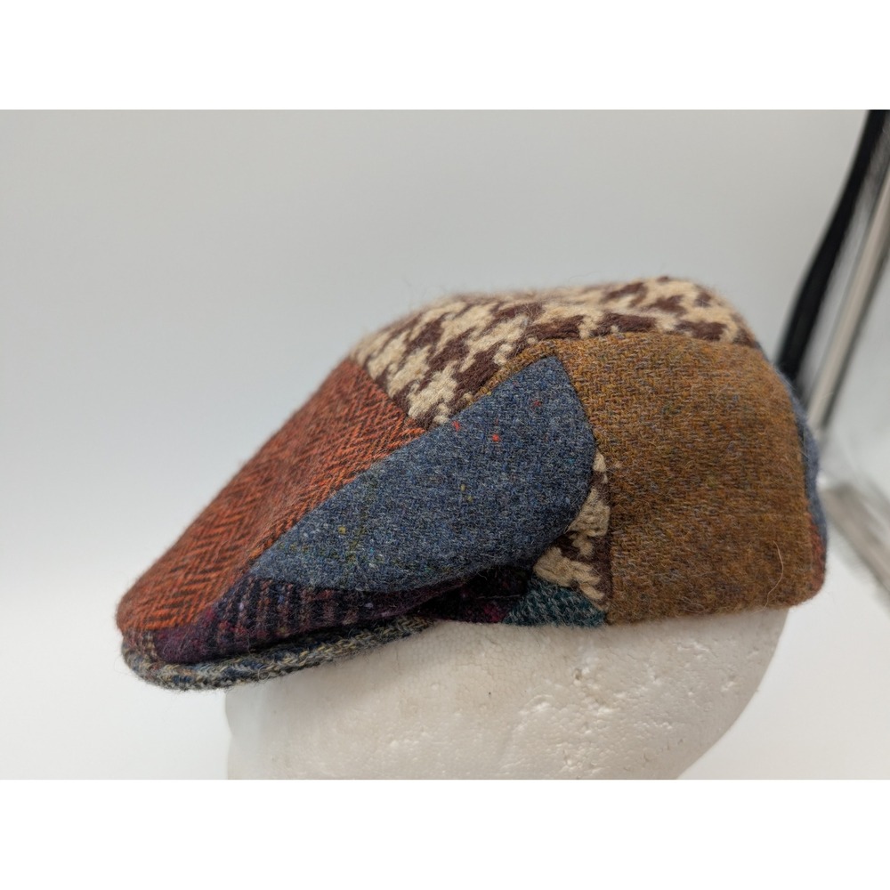 Jonathan Richard Ireland Patchwork Tweed Flat Cap Wool Newsboy Hat Size M 7 1/8